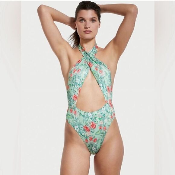 NEW! Victoria’s Secret Wrap Halter Monokini Swimsuit Garden Butterfly-Medium - Picture 1 of 9